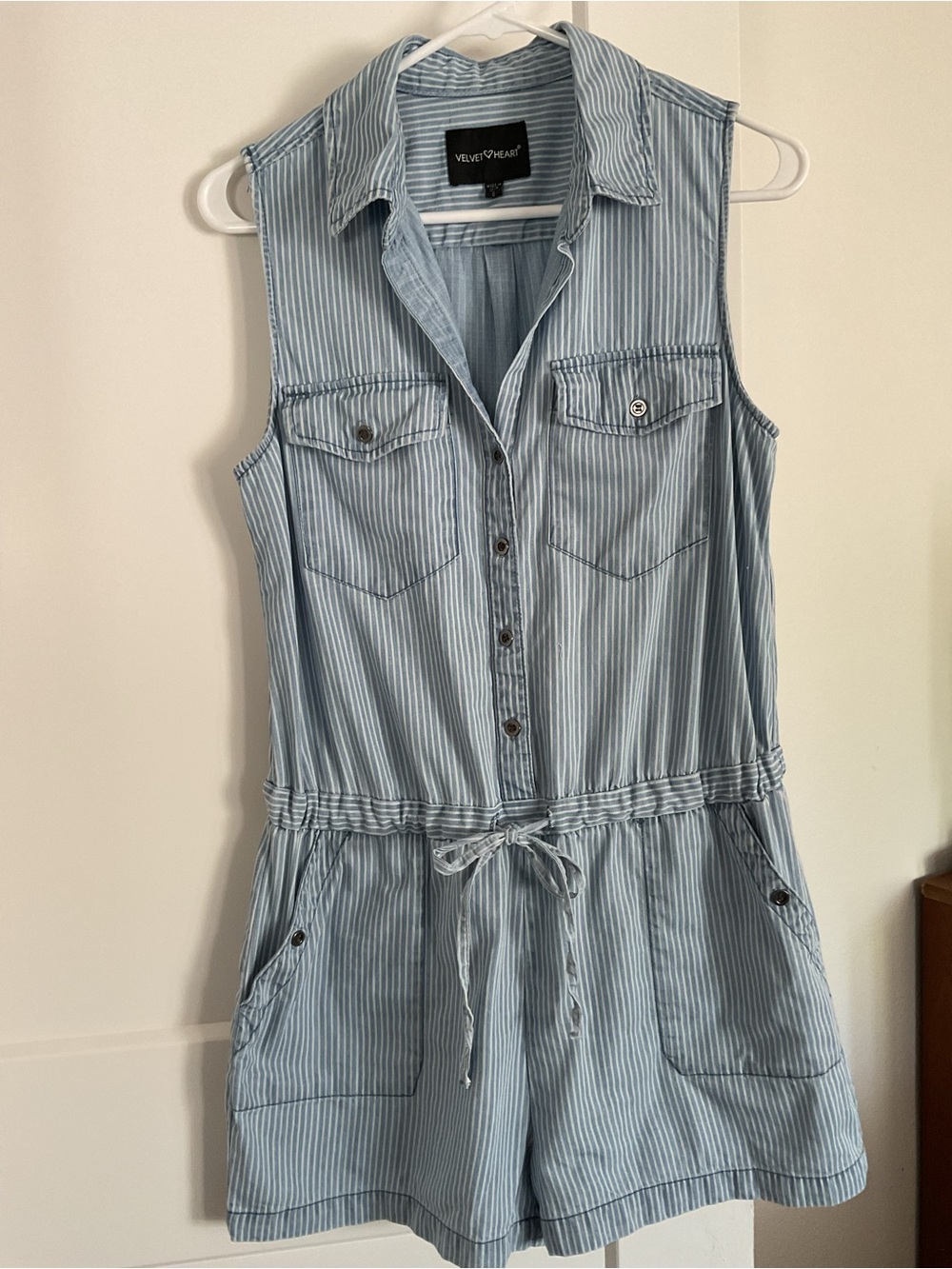 Velvet Heart Sleeveless Blue Stripe Romper